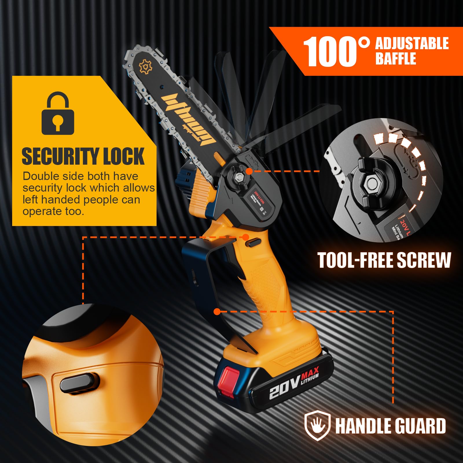 WEMARS mini chainsaw 6inch rotatable top baffle reduces sawdust spray
