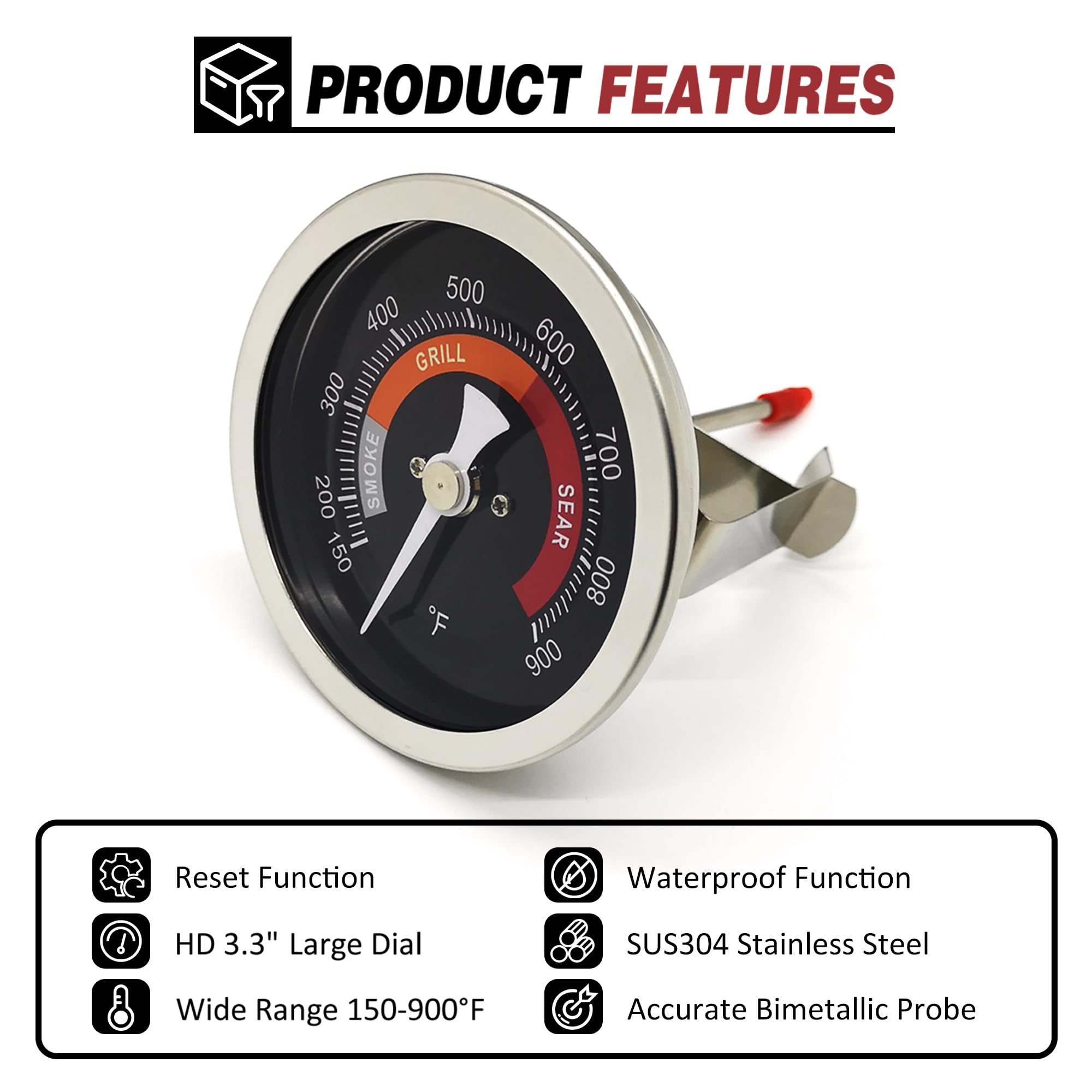 WEMEIKIT extended 3-1/4 inch probe quickly reflects grill temperature