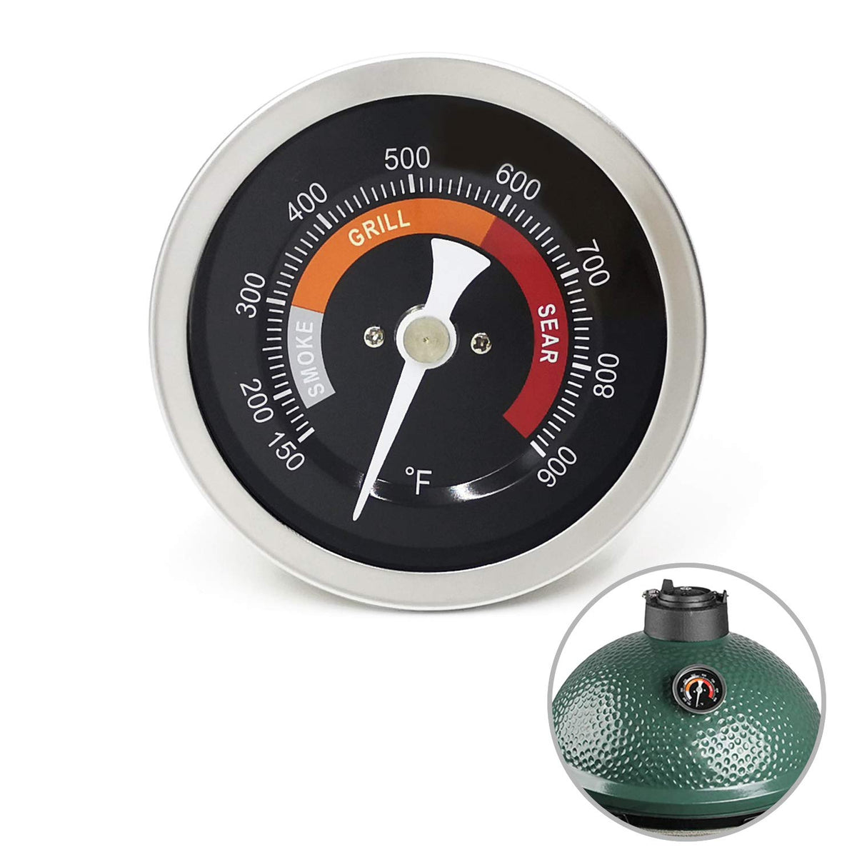 WEMEIKIT 3.3-inch dial thermometer mounted on a Big Green Egg for precise readings