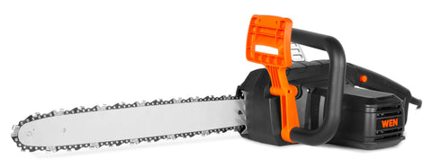 WEN 15-amp motor in action delivering fast cuts through branches.