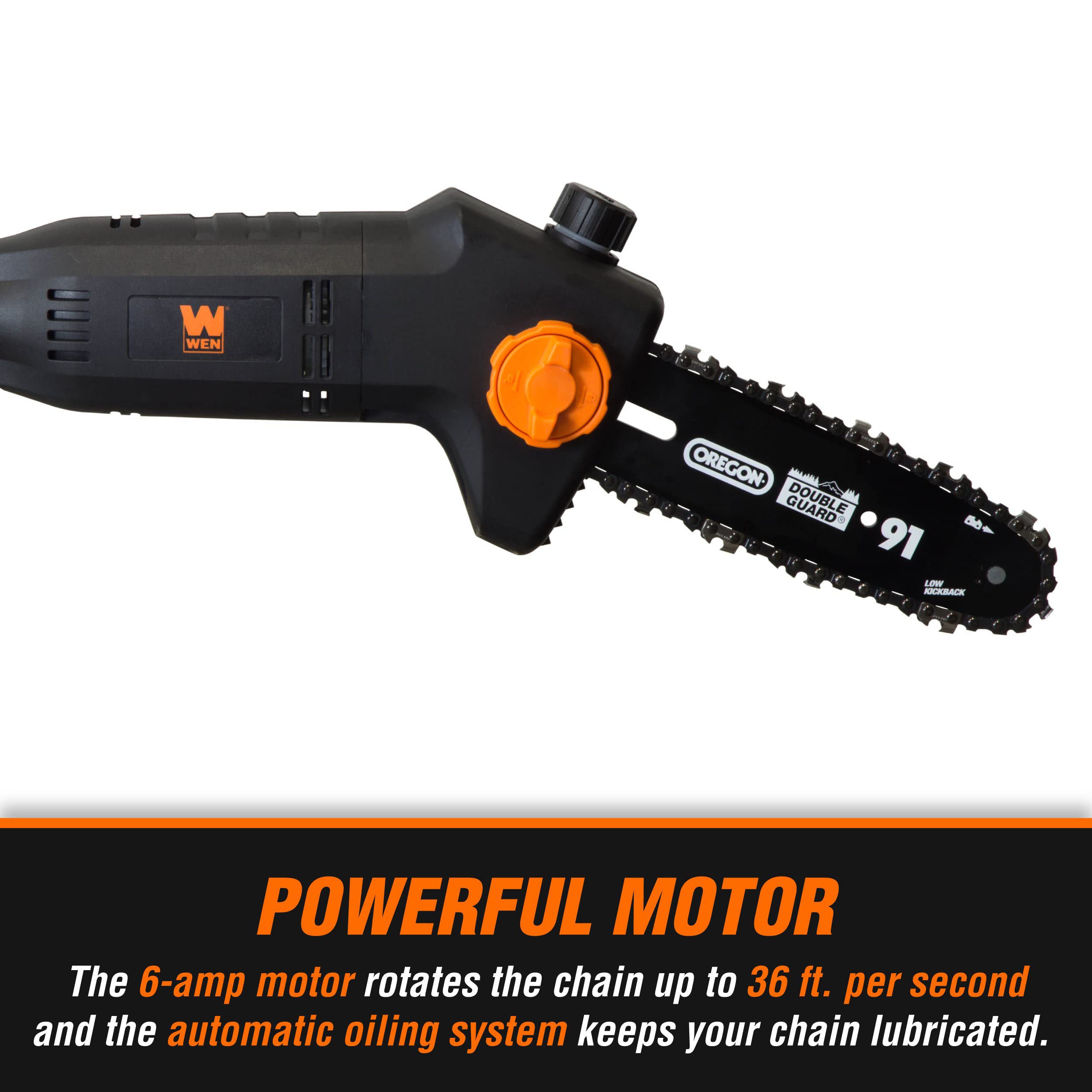 WEN 4019 automatic oiling maintains chain lubrication during use.