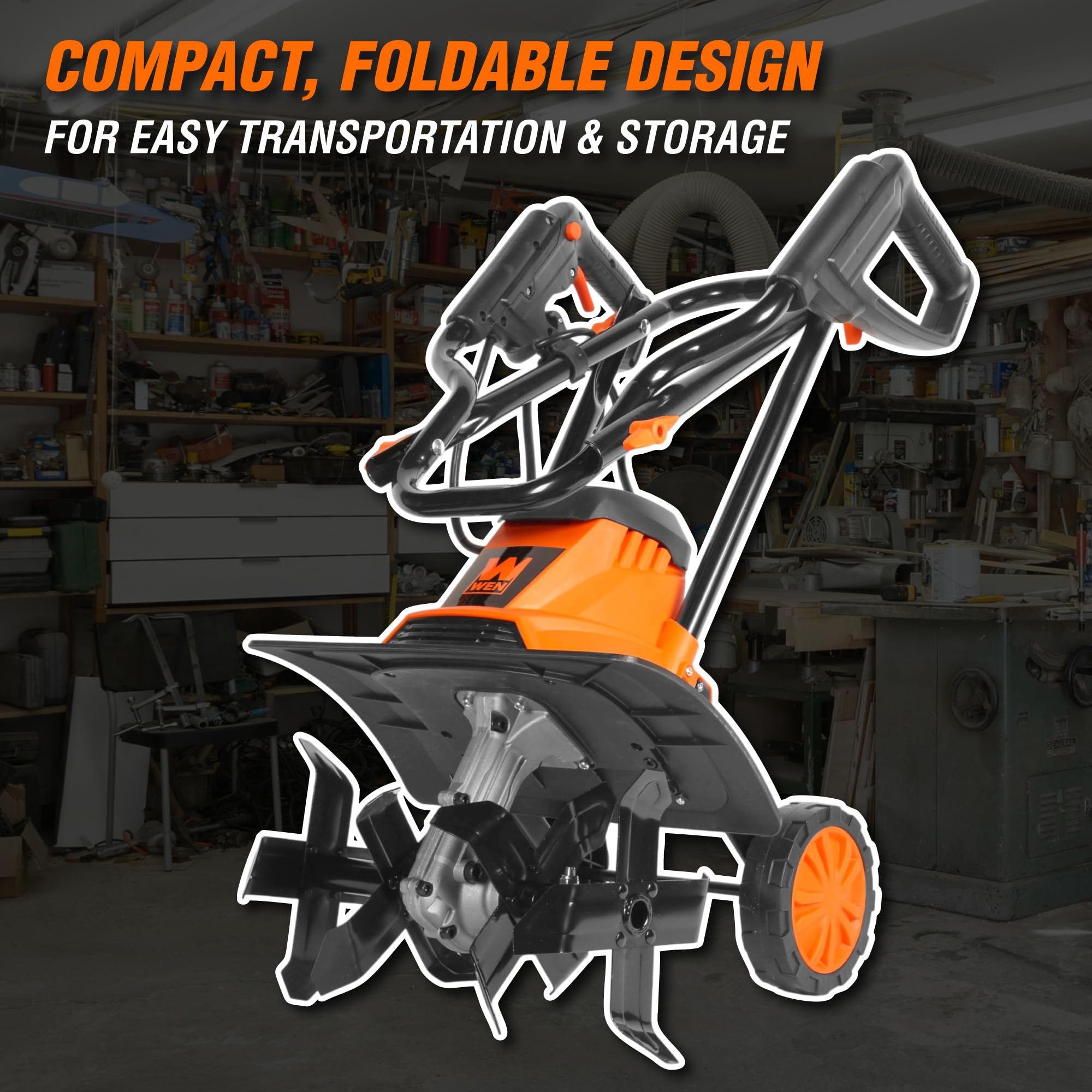 WEN electric tiller collapsible design makes storage easy
