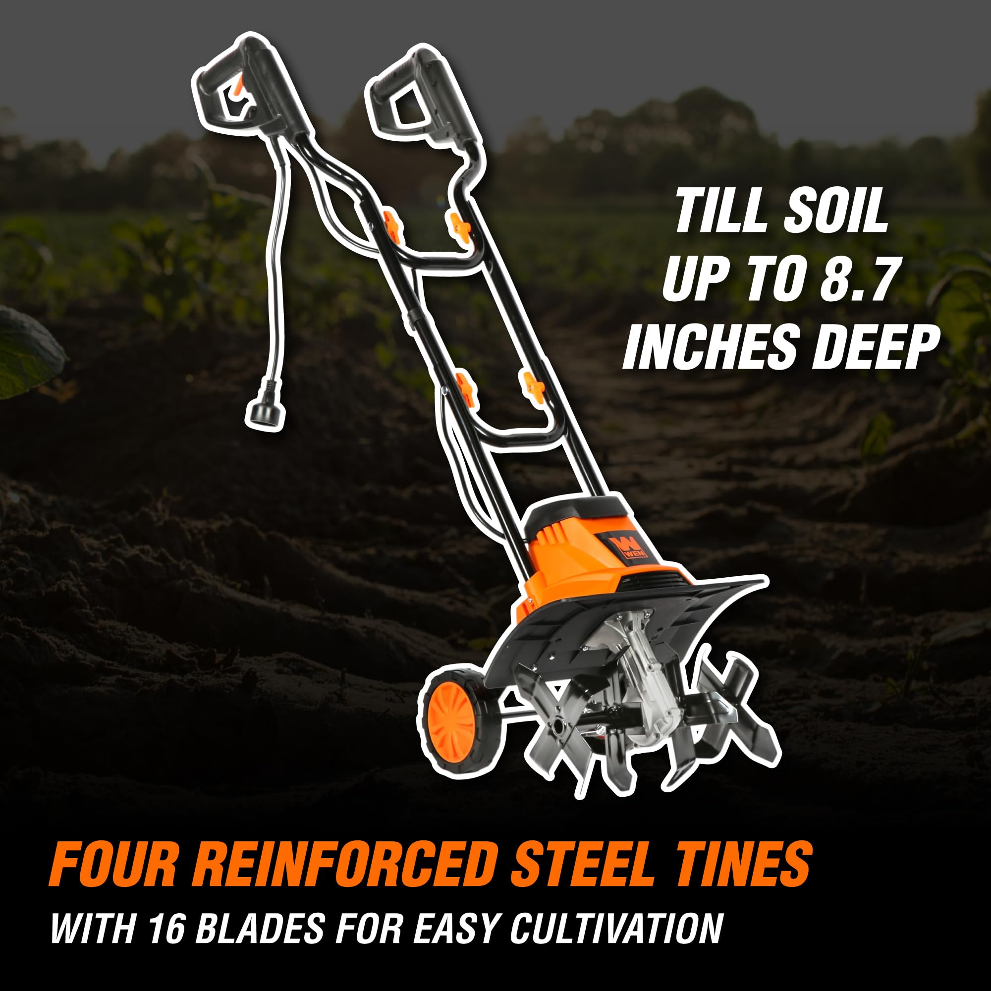 WEN electric tiller compact setup enables convenient maintenance and storage