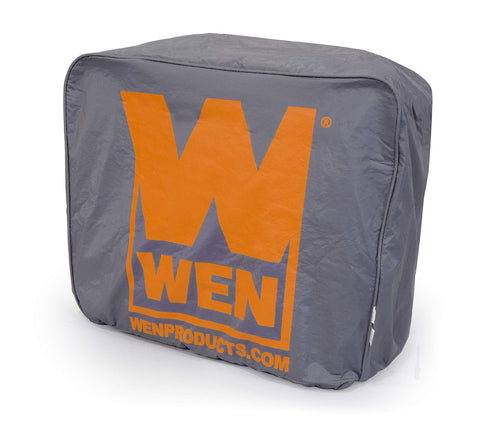 WEN universal weatherproof cover close-up showing durable vinyl protecting a generator from rain and sun
