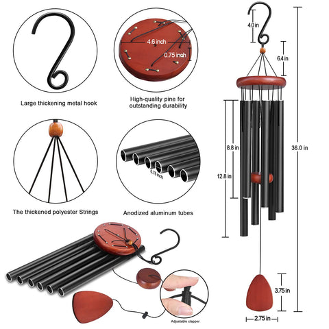 36-inch wind chime in black decorates patio with memorial tone