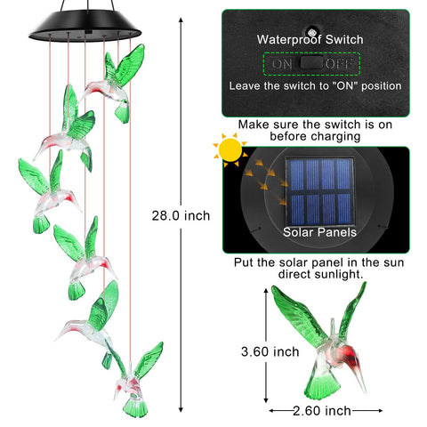 WENANA hanging solar wind chime lights your garden at night.