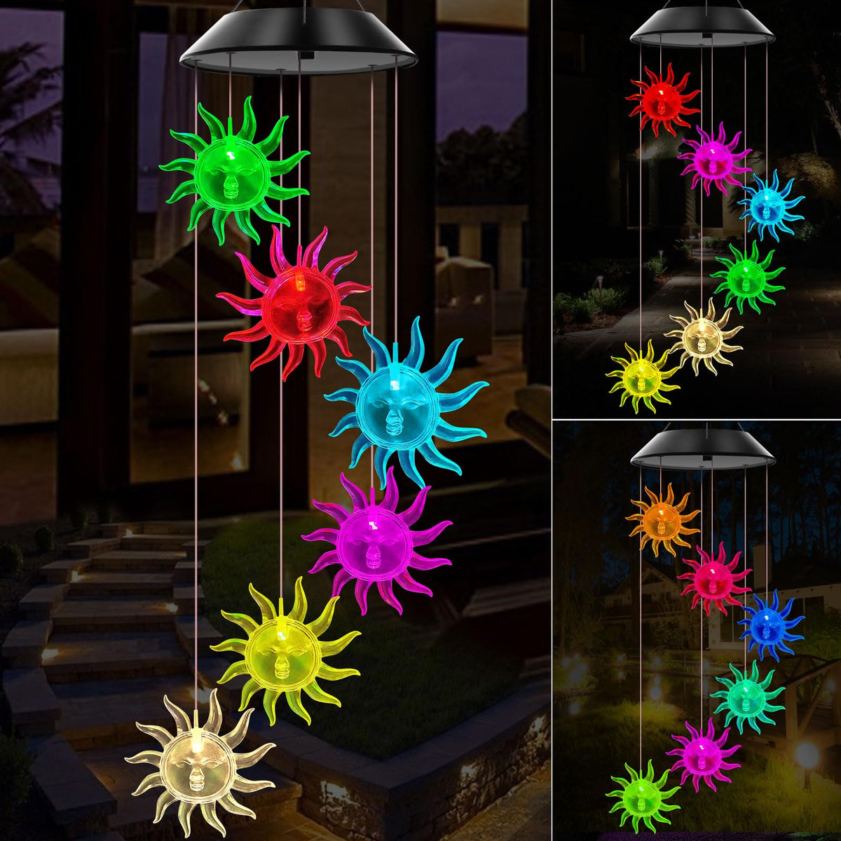 WENANA sunflowers color-changing wind chimes brighten outdoor nights.