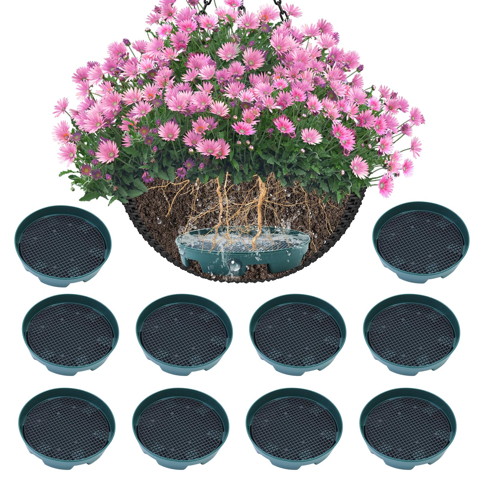 Wenfan invisible hanging basket insert with 5.1-inch pan improves planter aesthetics.