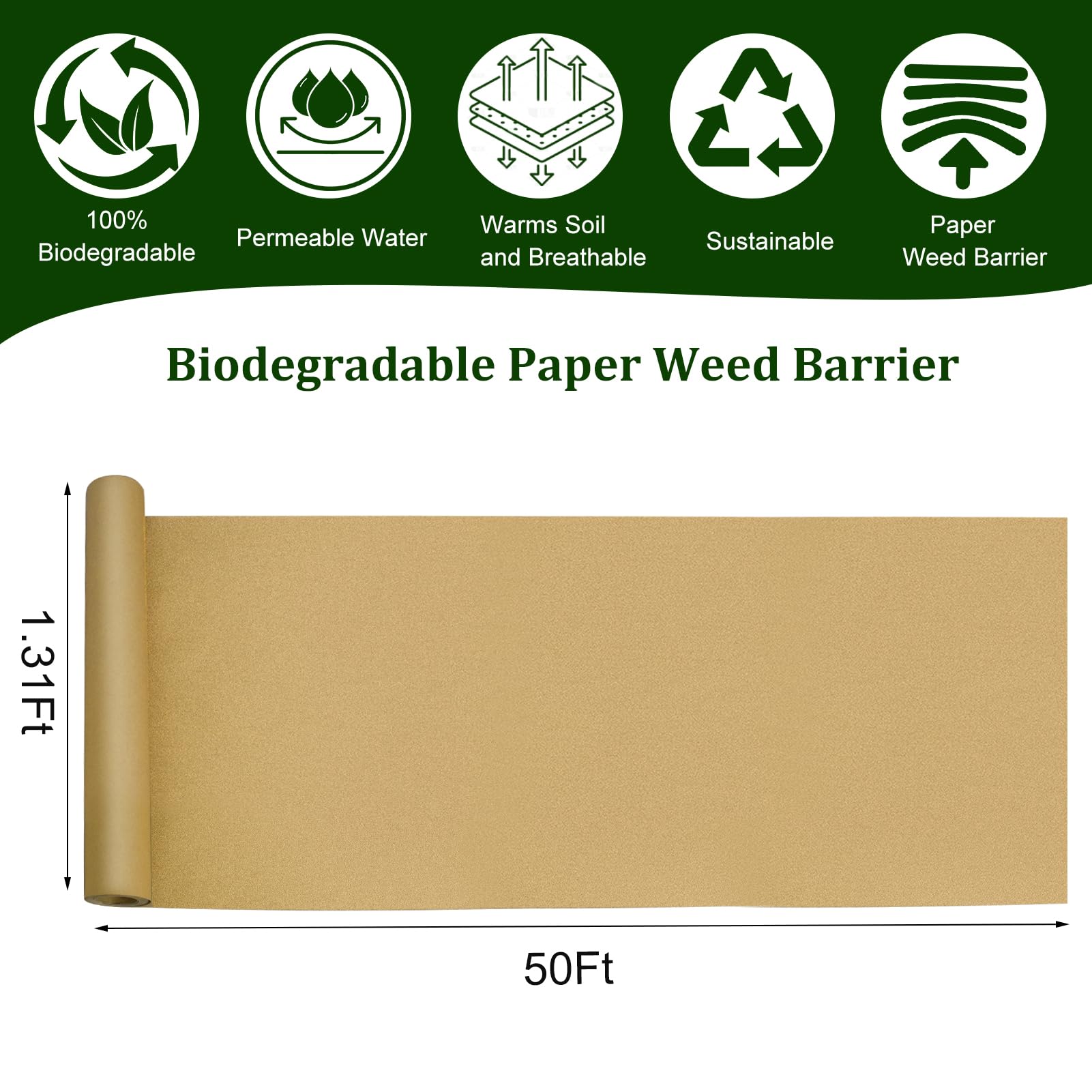 Wenfan heavy-duty garden paper weed control keeps beds tidy while allowing air and water flow.