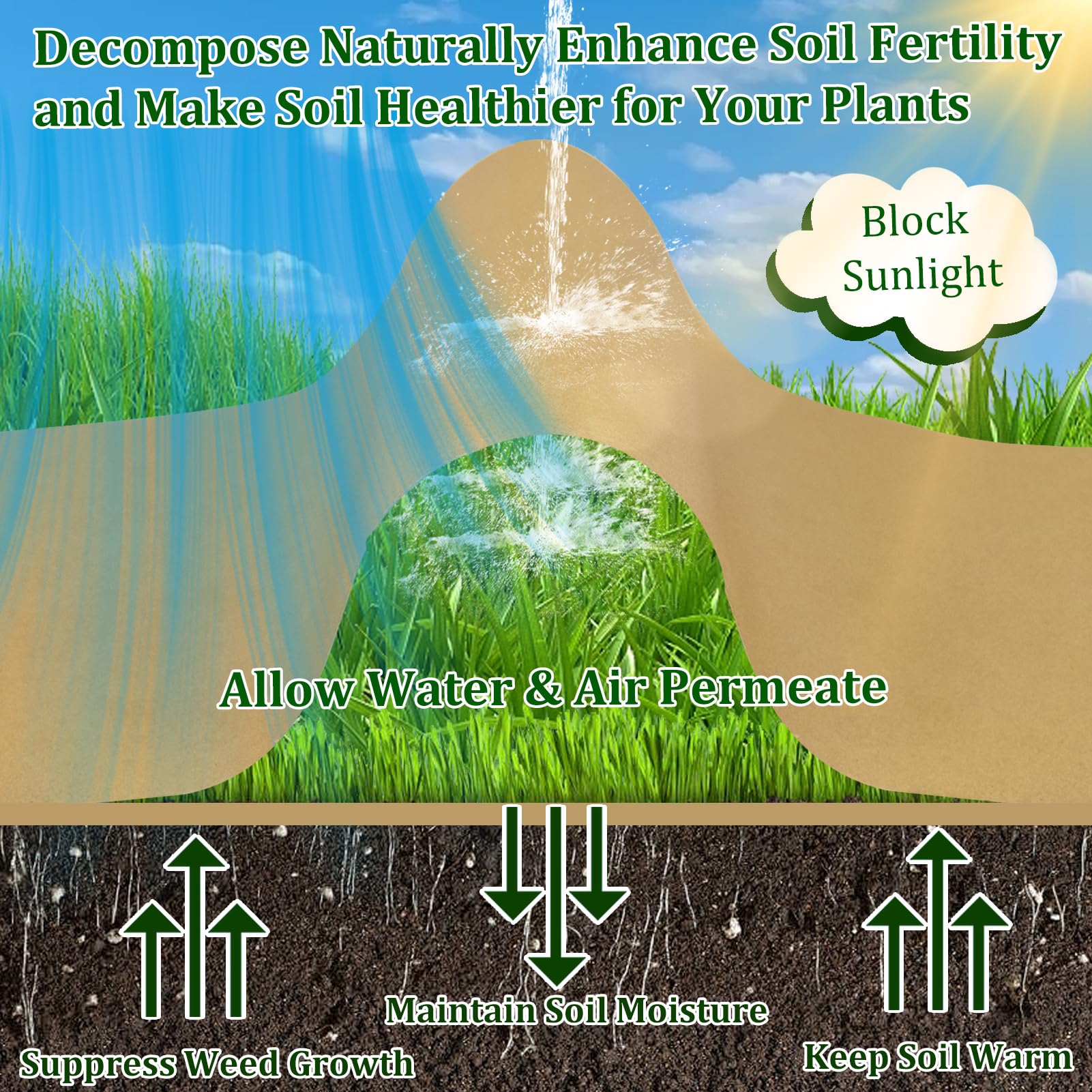 Wenfan kraft-paper landscape fabric biodegradable for long-lasting mulch and soil enrichment.