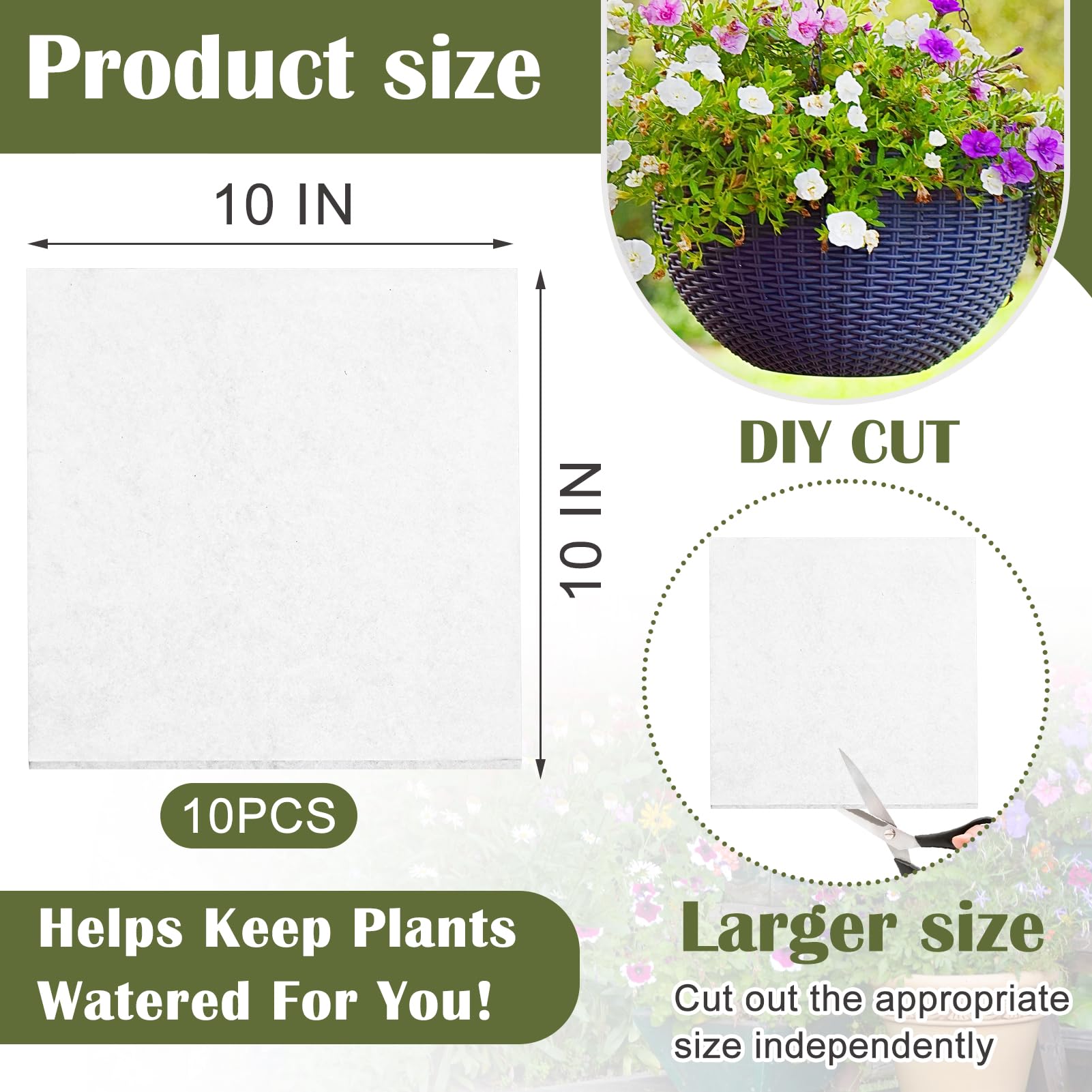 Wenfan liner fold-to-fit adapts to smaller hanging baskets.