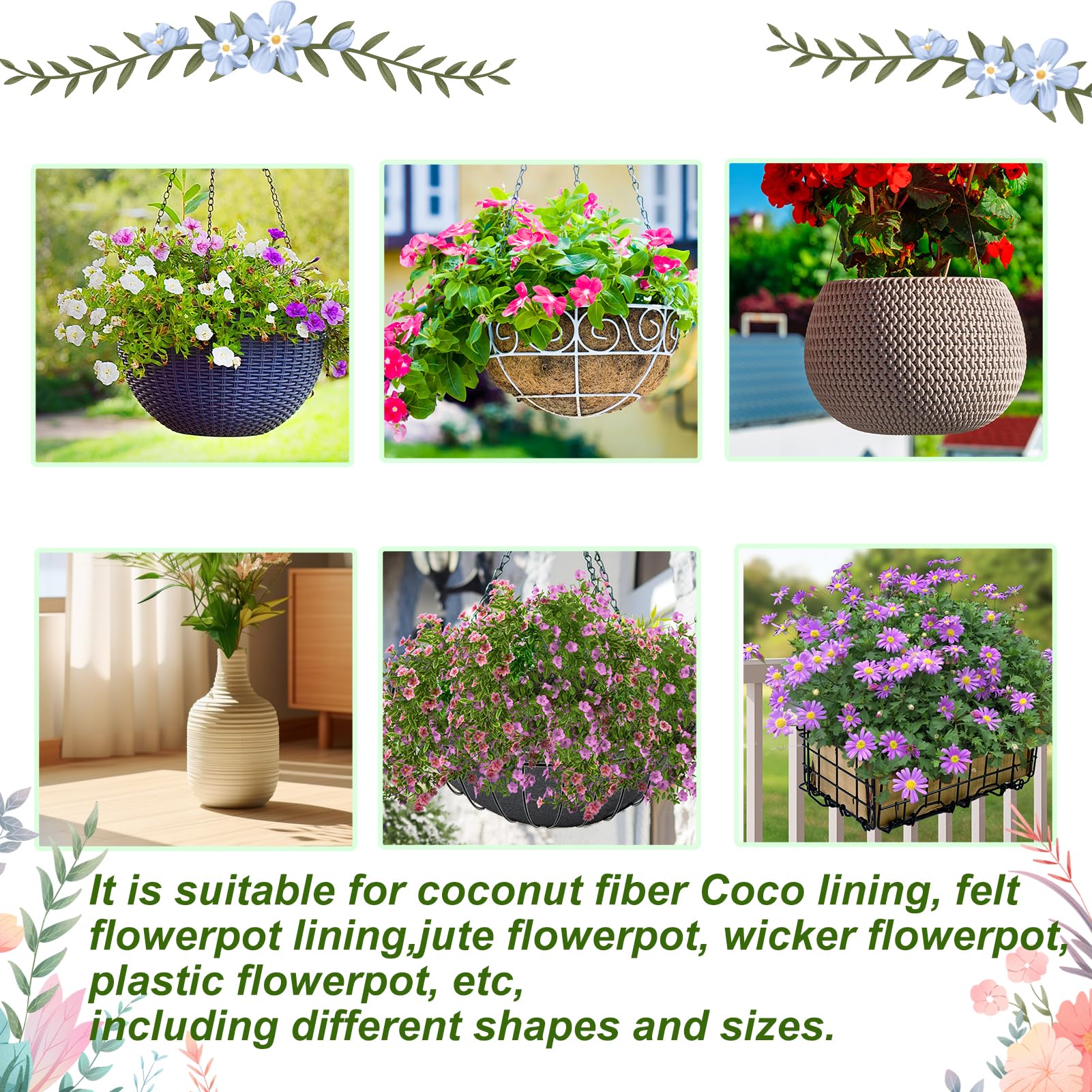 Wenfan plant saucer tray for hanging baskets maintains moisture gently.