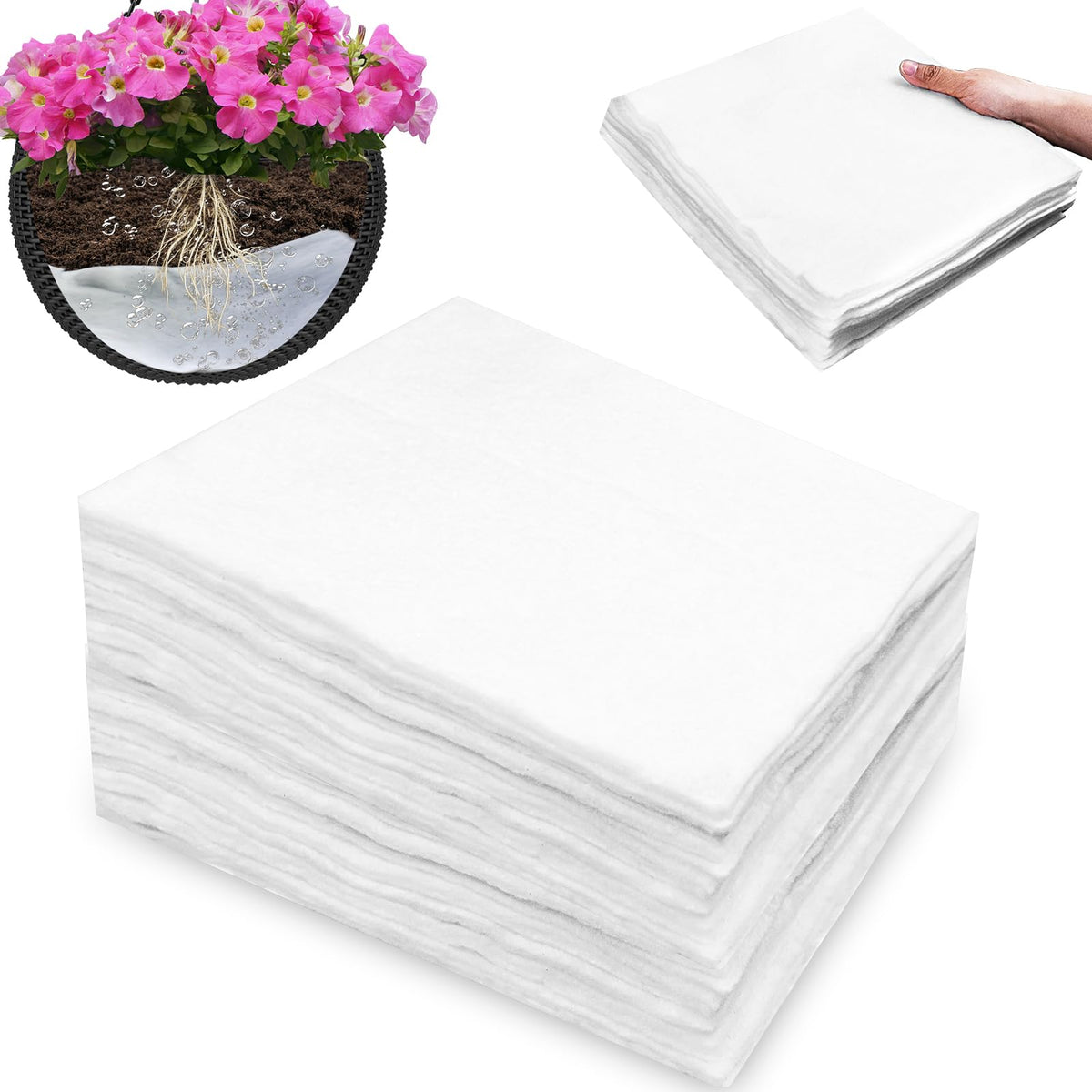 Wenfan self-watering liner in a 10x10 basket displaying steady moisture support
