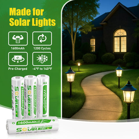 WENJOOP NiMH 1.2V 1600mAh battery for extended solar lighting runtime