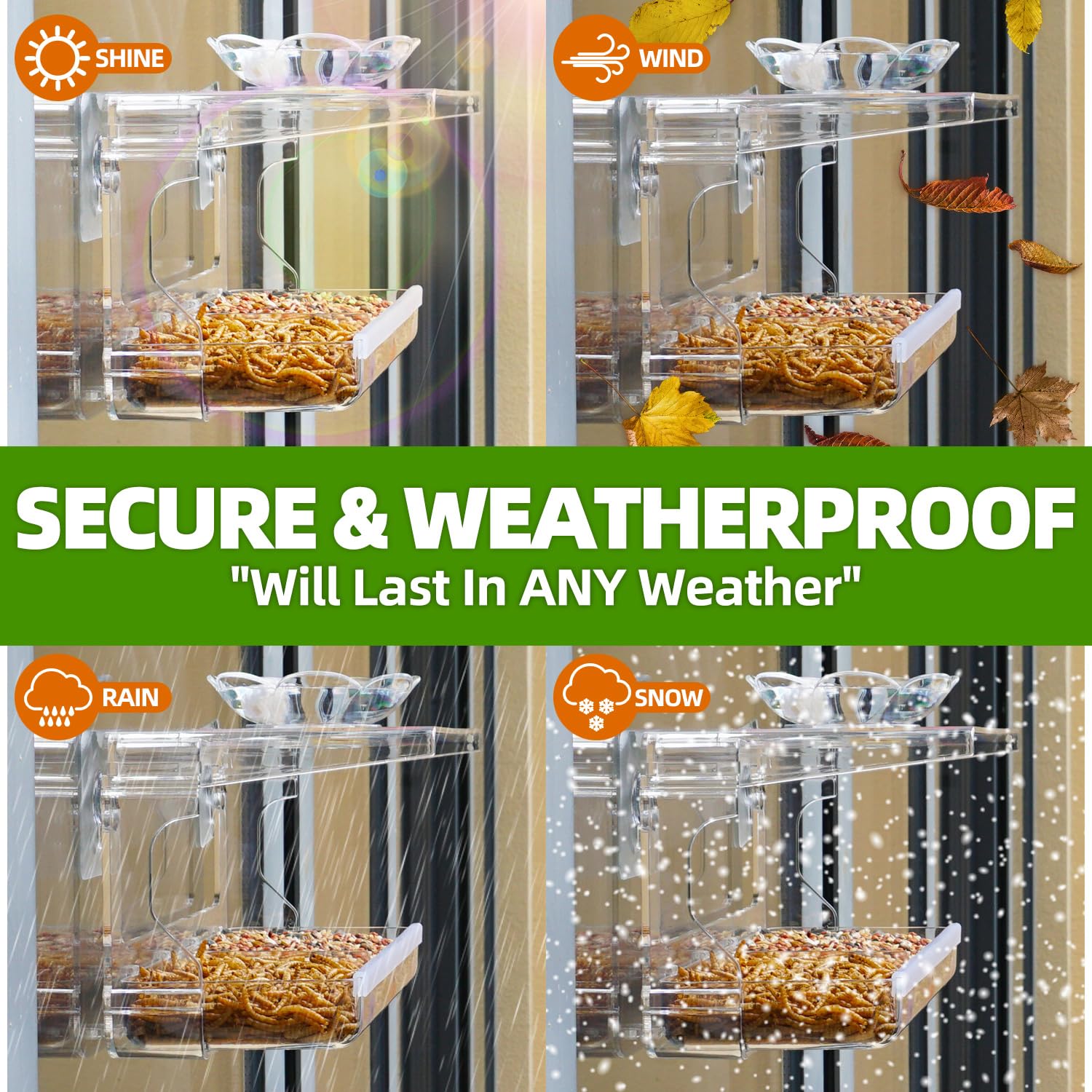 WENMIXER sturdy suction mount keeps feeder secure outdoors.