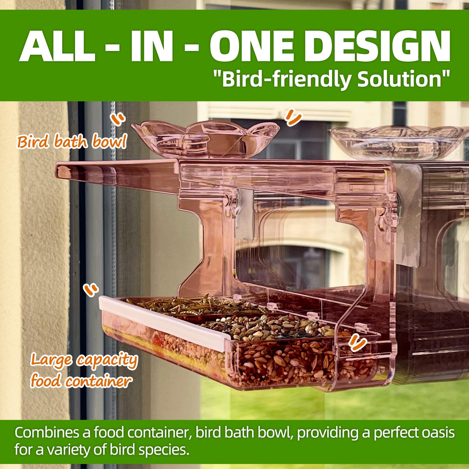 WENMIXER red window bird feeder adds color and attracts birds