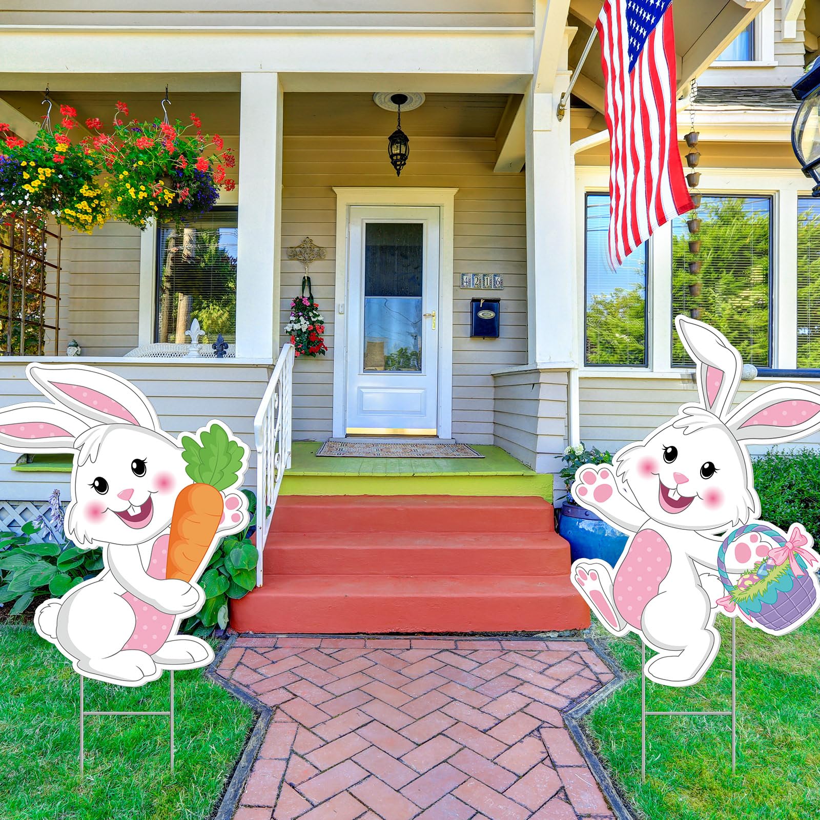 Wenqik bunny playing with eggs sign enhances garden party ambiance.