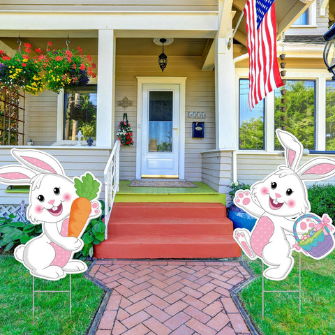 Wenqik bunny playing with eggs sign enhances garden party ambiance.