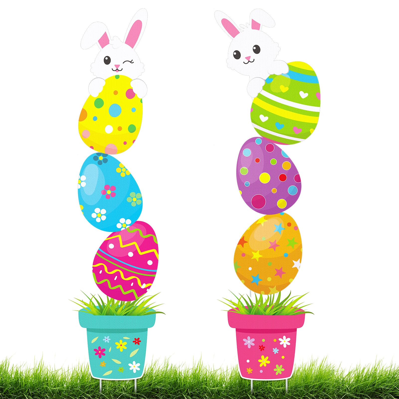 Wenqik Easter bunny yard sign features playful imagery for an inviting garden display.
