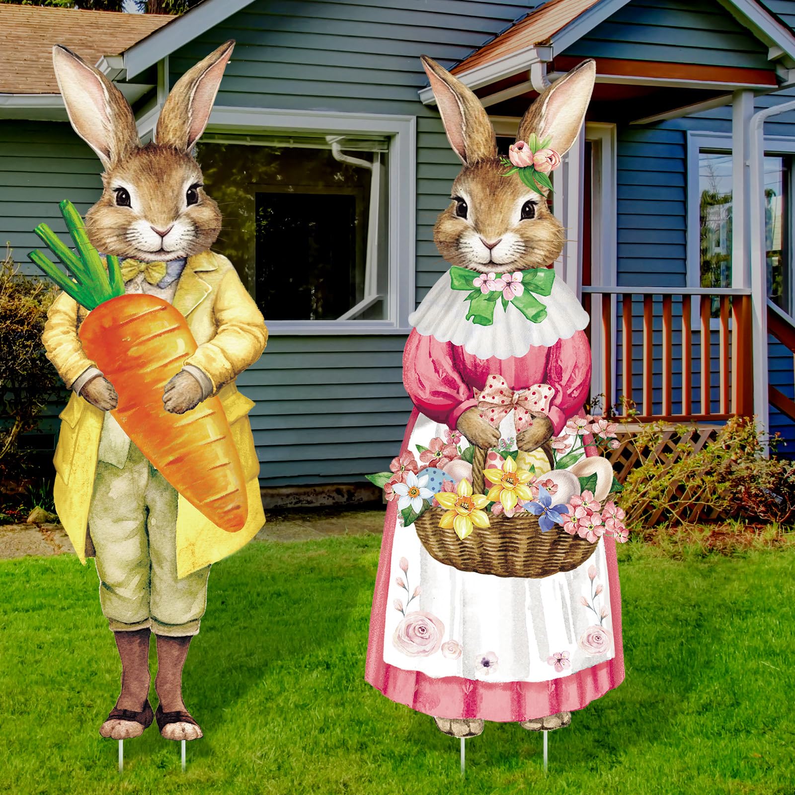 Wenqik Easter bunny yard stake with red decor and LED glow for festive outdoors