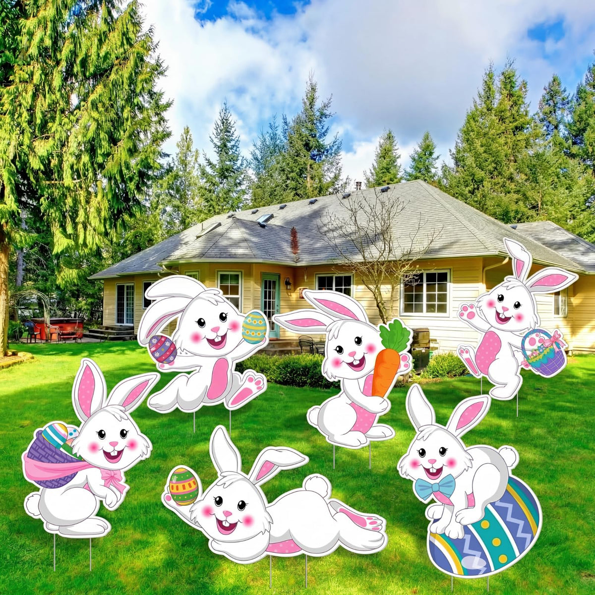 Wenqik Easter tumbling bunny sign set of six for eye-catching yard display.