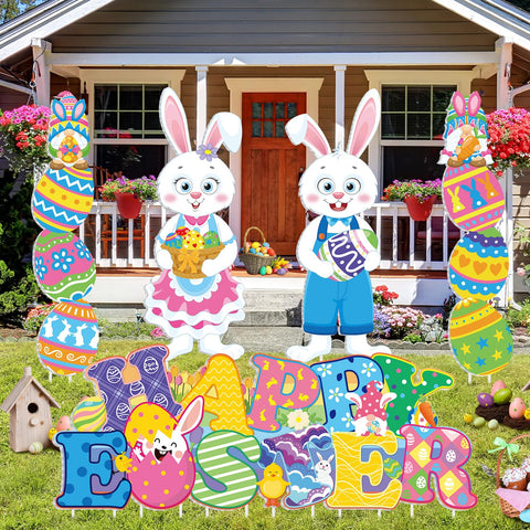 Wenqik Easter yard sign bunny with stake for garden display