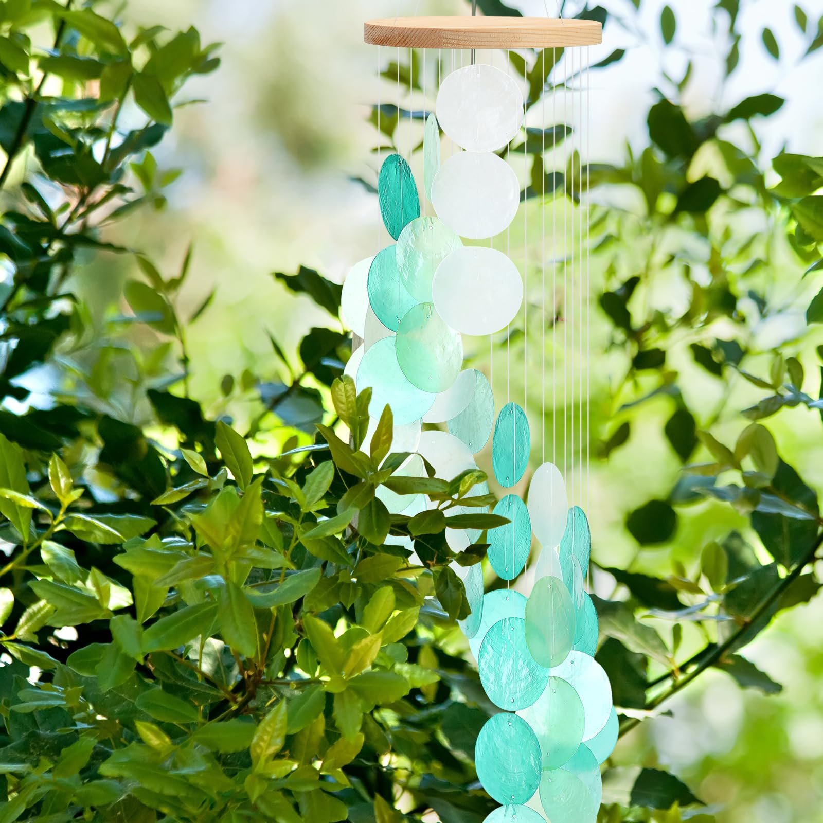 Porch or balcony display with Wenqik sea glass wind chime