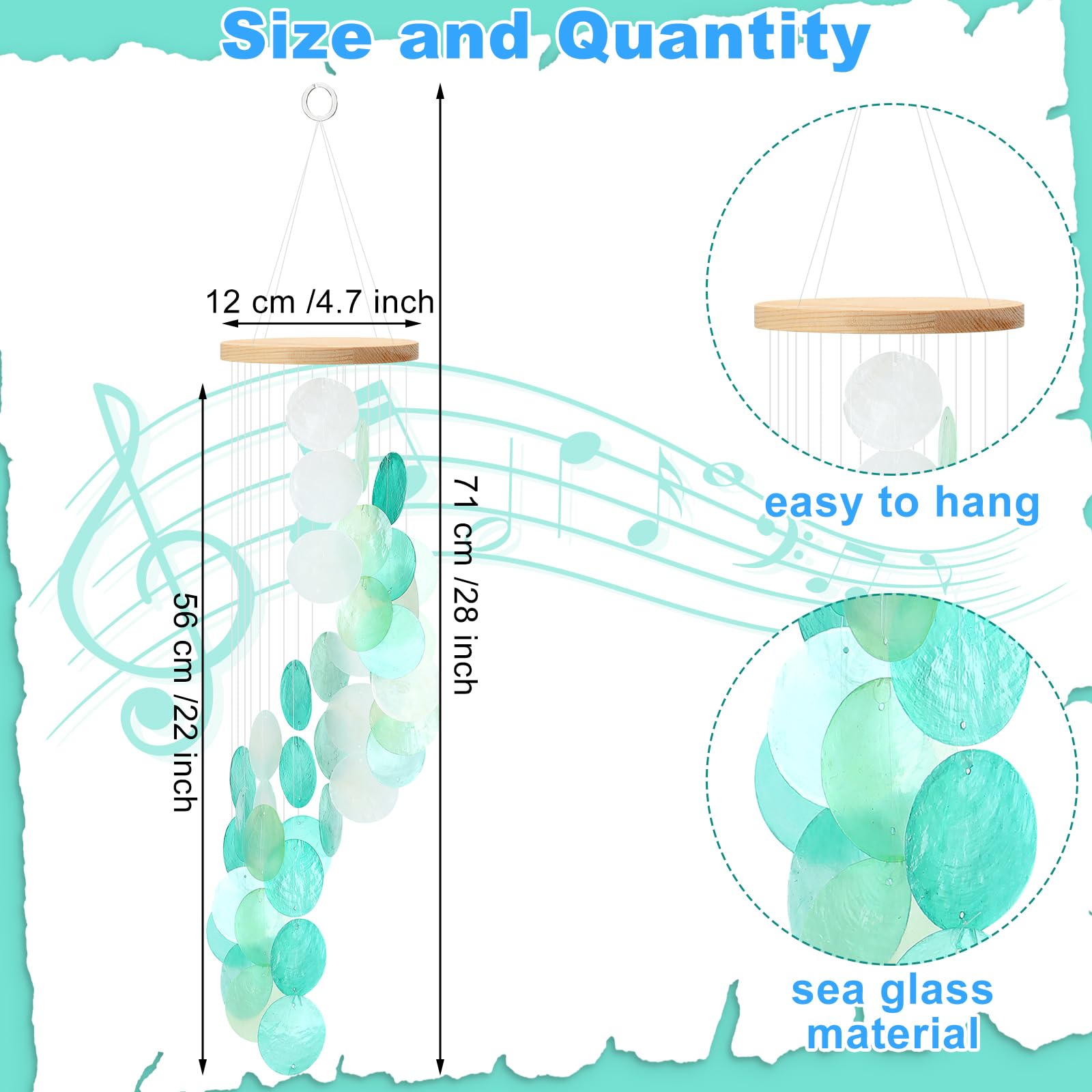 Closeup of seashell pieces on Wenqik wind chime for decorative appeal