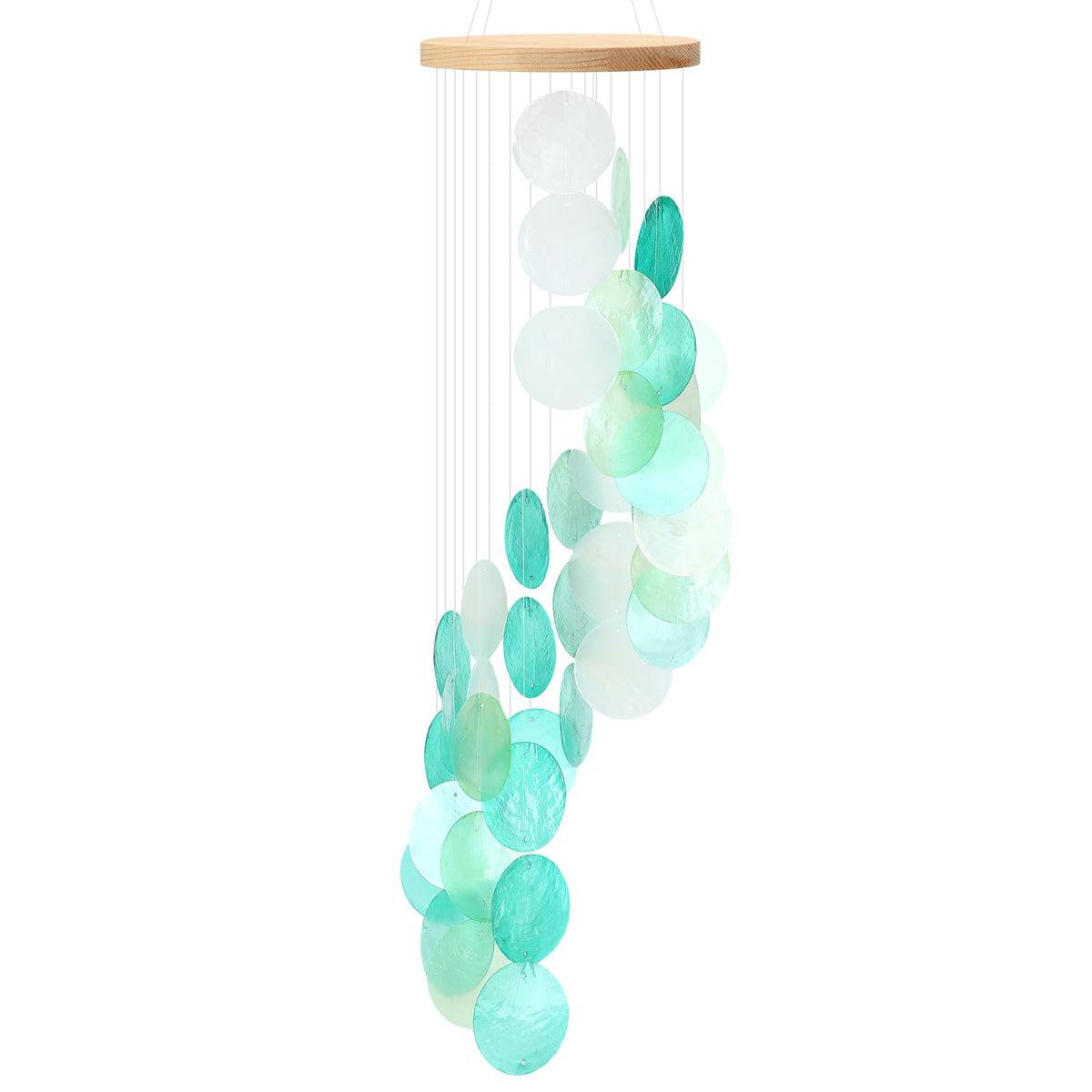 Wenqik Sea Glass Shell Wind Chime with spiral design adds coastal charm to outdoors