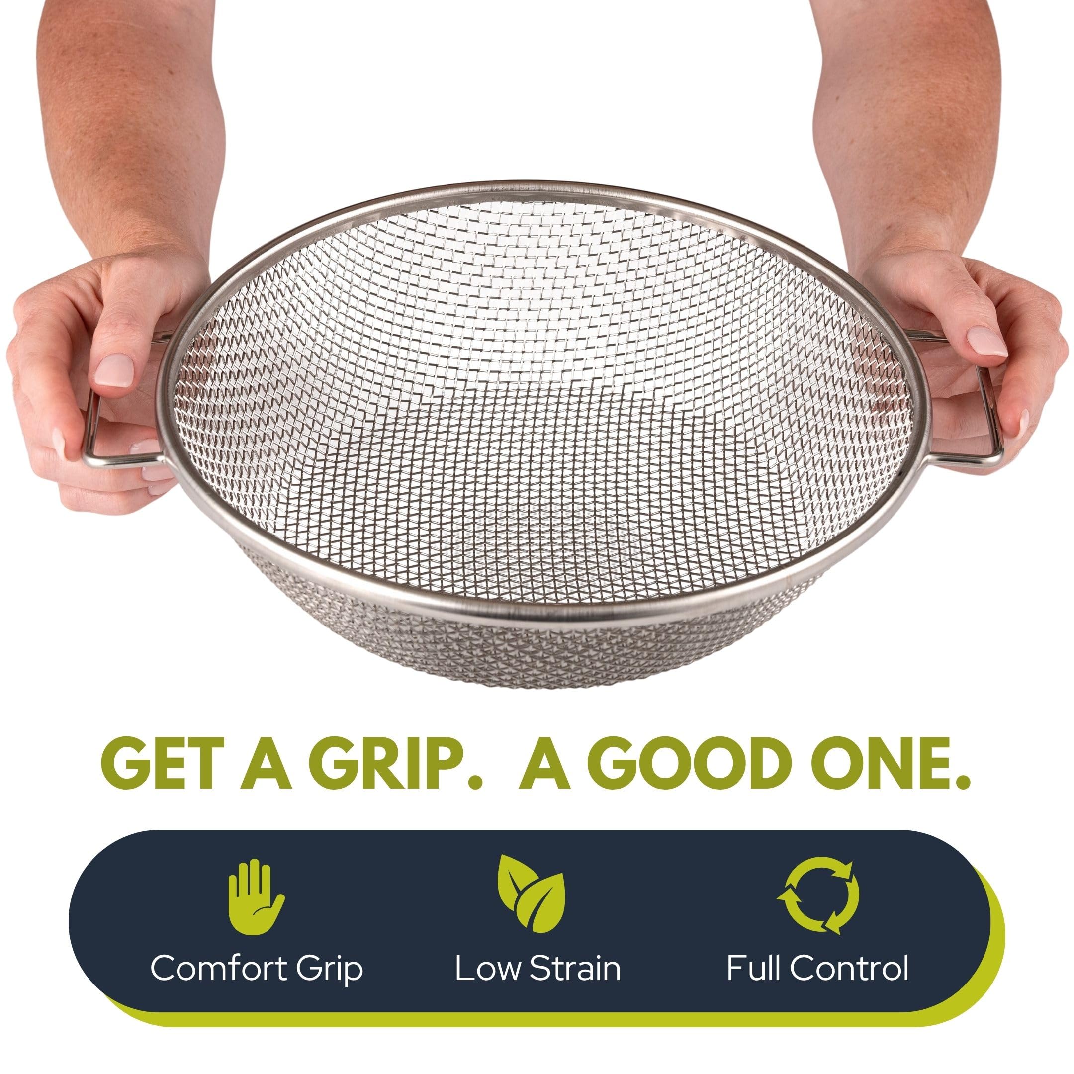 Dirt sifter close-up shows fine 1/8 inch mesh capturing small particles