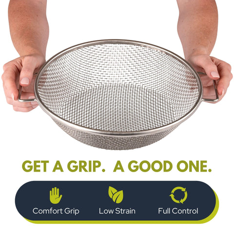 Dirt sifter close-up shows fine 1/8 inch mesh capturing small particles