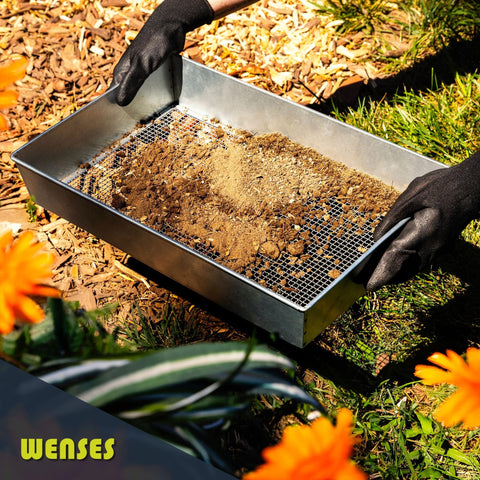 Wenses garden sieve 3/8-inch mesh filters chunky material for cleaner soil and compost.