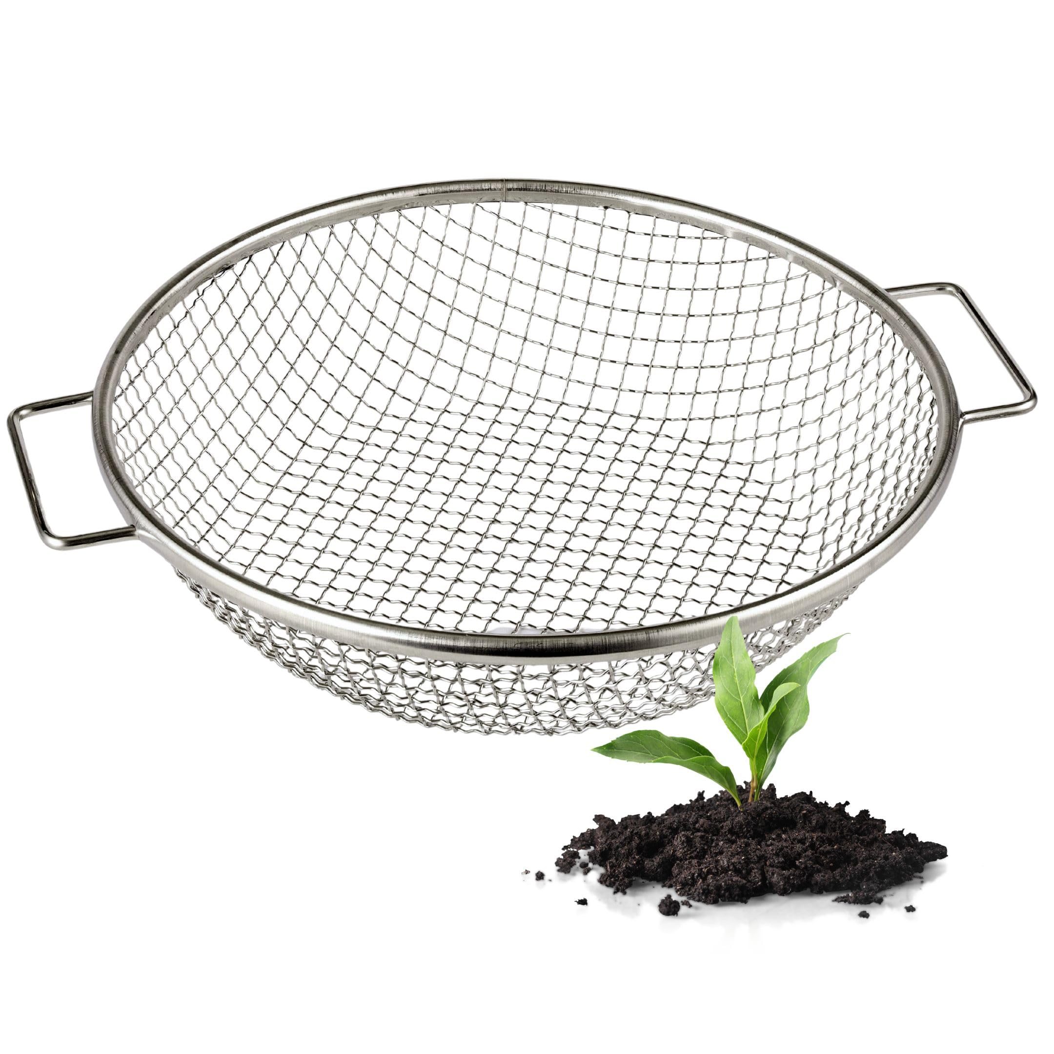 Wenses round soil sifter on a 5-gallon bucket keeps debris contained.