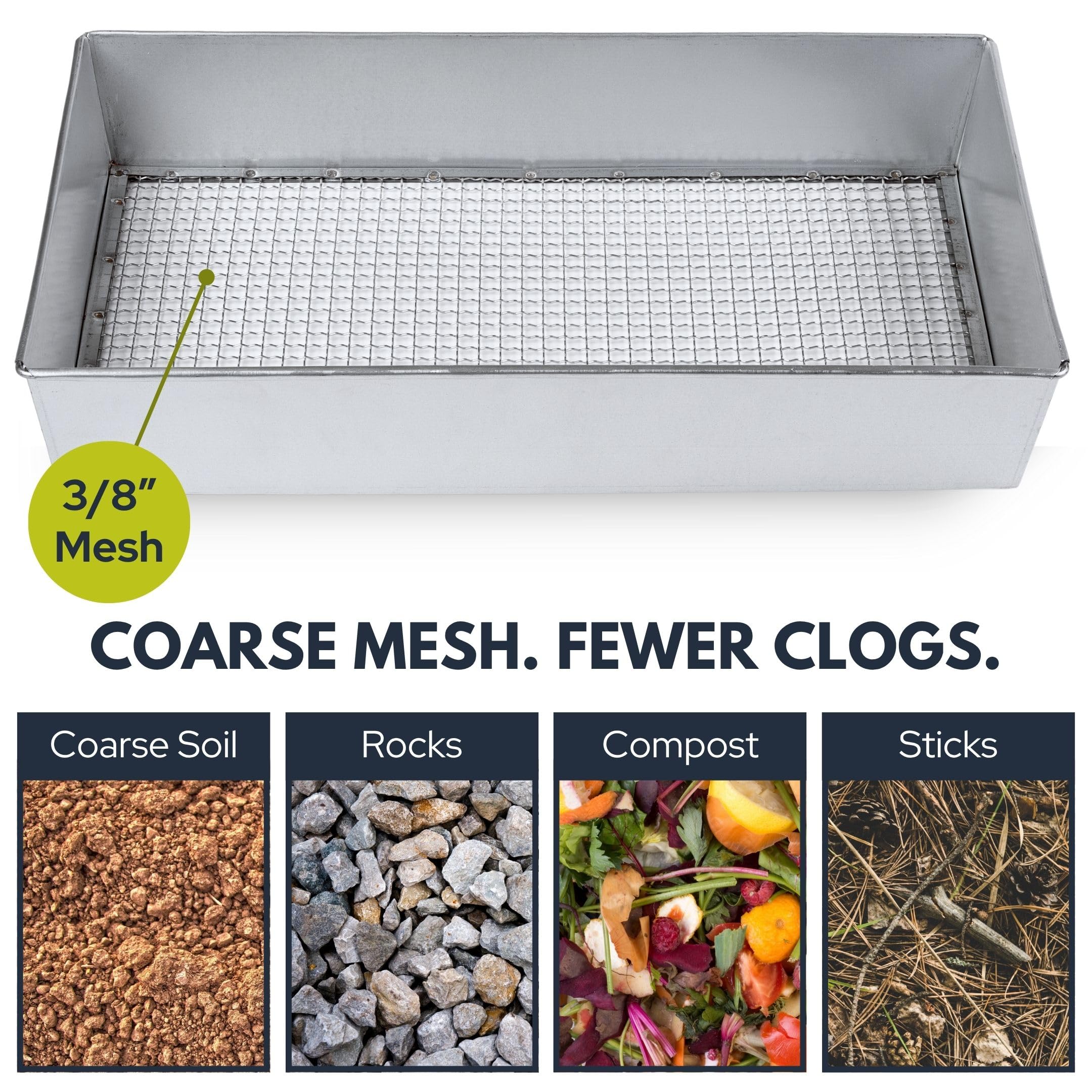 Wenses soil sifter built from galvanized steel for durable outdoor use.
