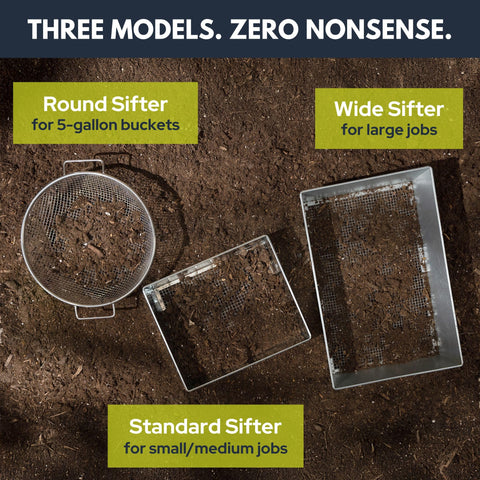 Wenses soil sifter in action with dirt, rocks, and compost.