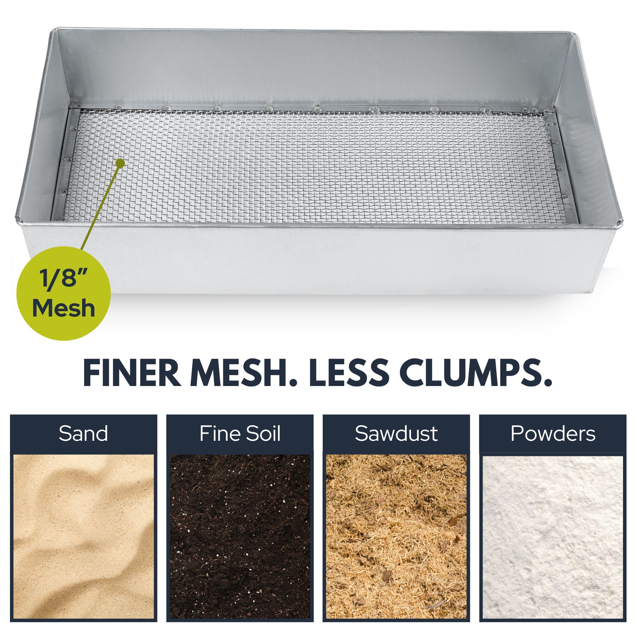 Wenses Soil Sifter Wide close-up of 1/8-inch mesh for finer filtering