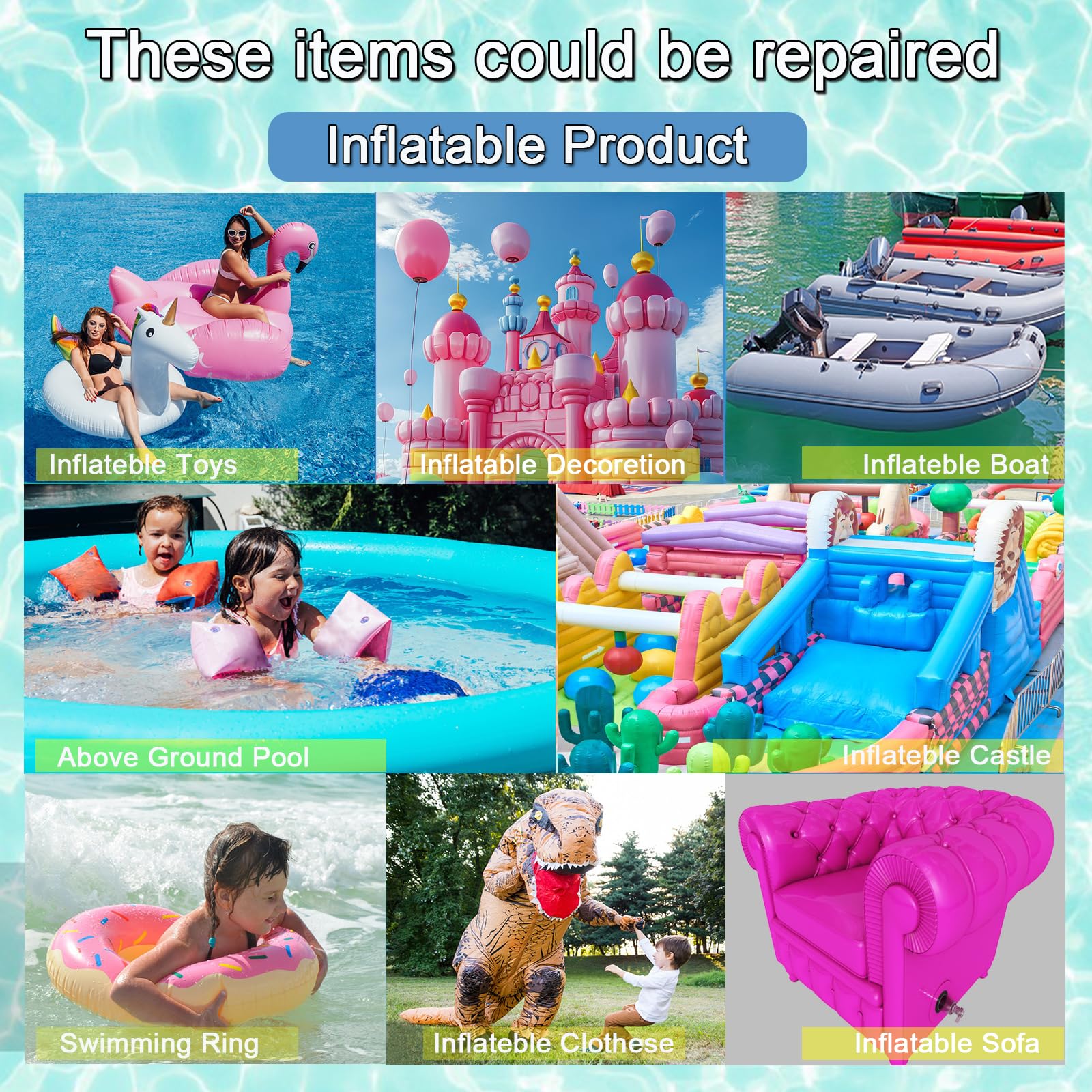 Inflatable toy repair with patch ensuring waterproof fix.
