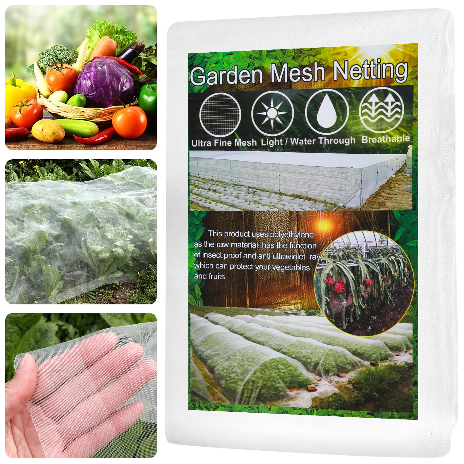 WentTao ultra-fine garden netting on beds protects vegetables and fruits from pests.