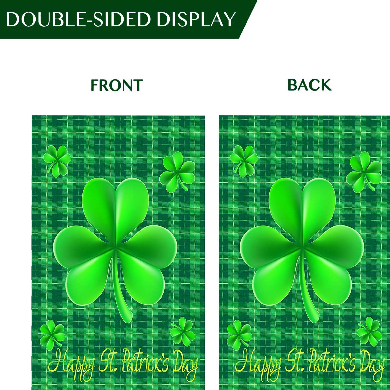 WENWELL outdoor garden flag 12x18 displayed, bright shamrock pattern draws attention outdoors.