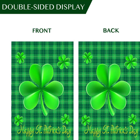 WENWELL outdoor garden flag 12x18 displayed, bright shamrock pattern draws attention outdoors.