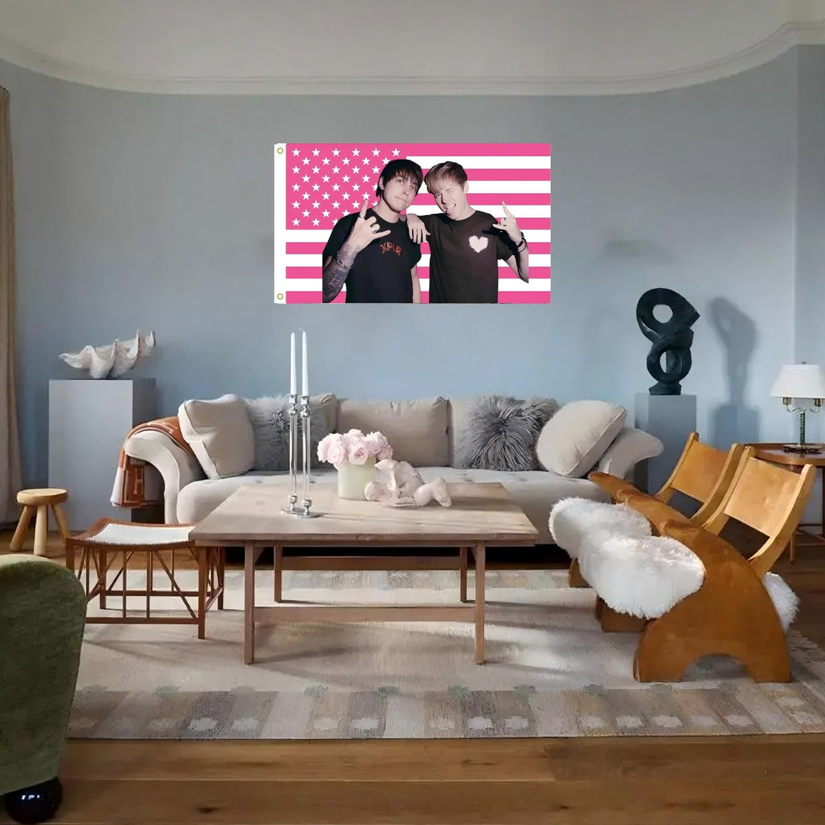 WENWELL Sam and Colby flag tapestry in pink-white stars and stripes for dorm styling.