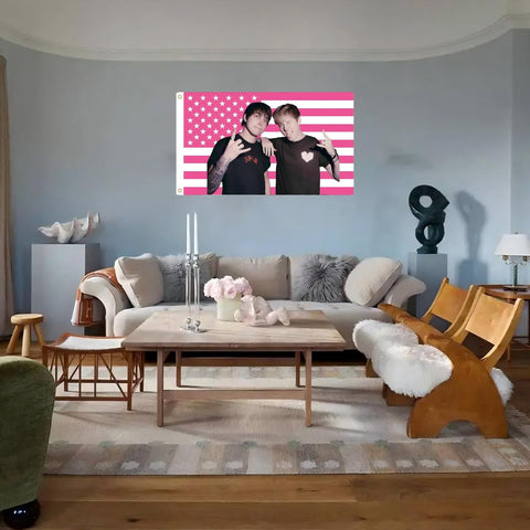 WENWELL Sam and Colby flag tapestry in pink-white stars and stripes for dorm styling.
