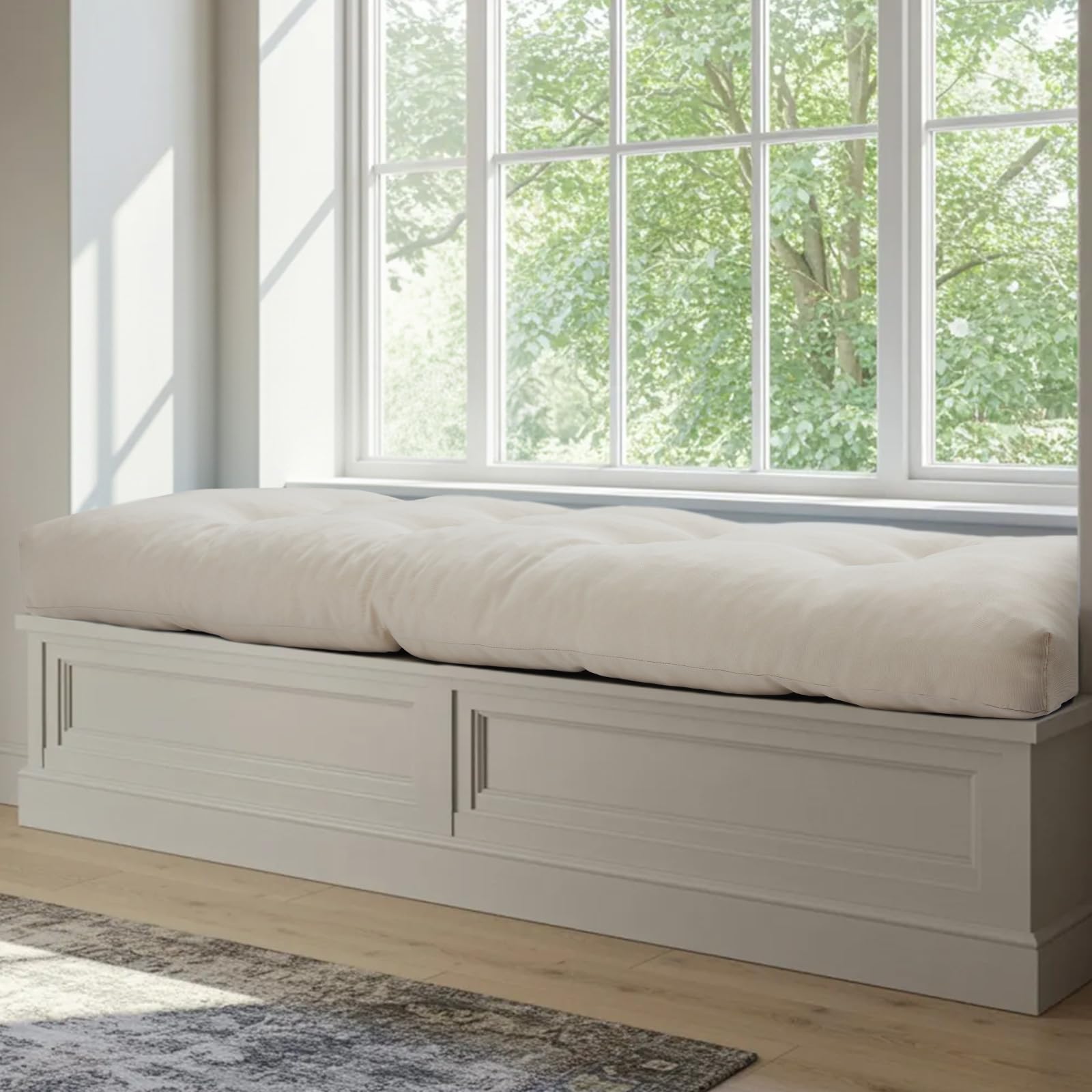 WEOAVRY 48x18x4-5-inch bench cushion top view in beige for cozy seating