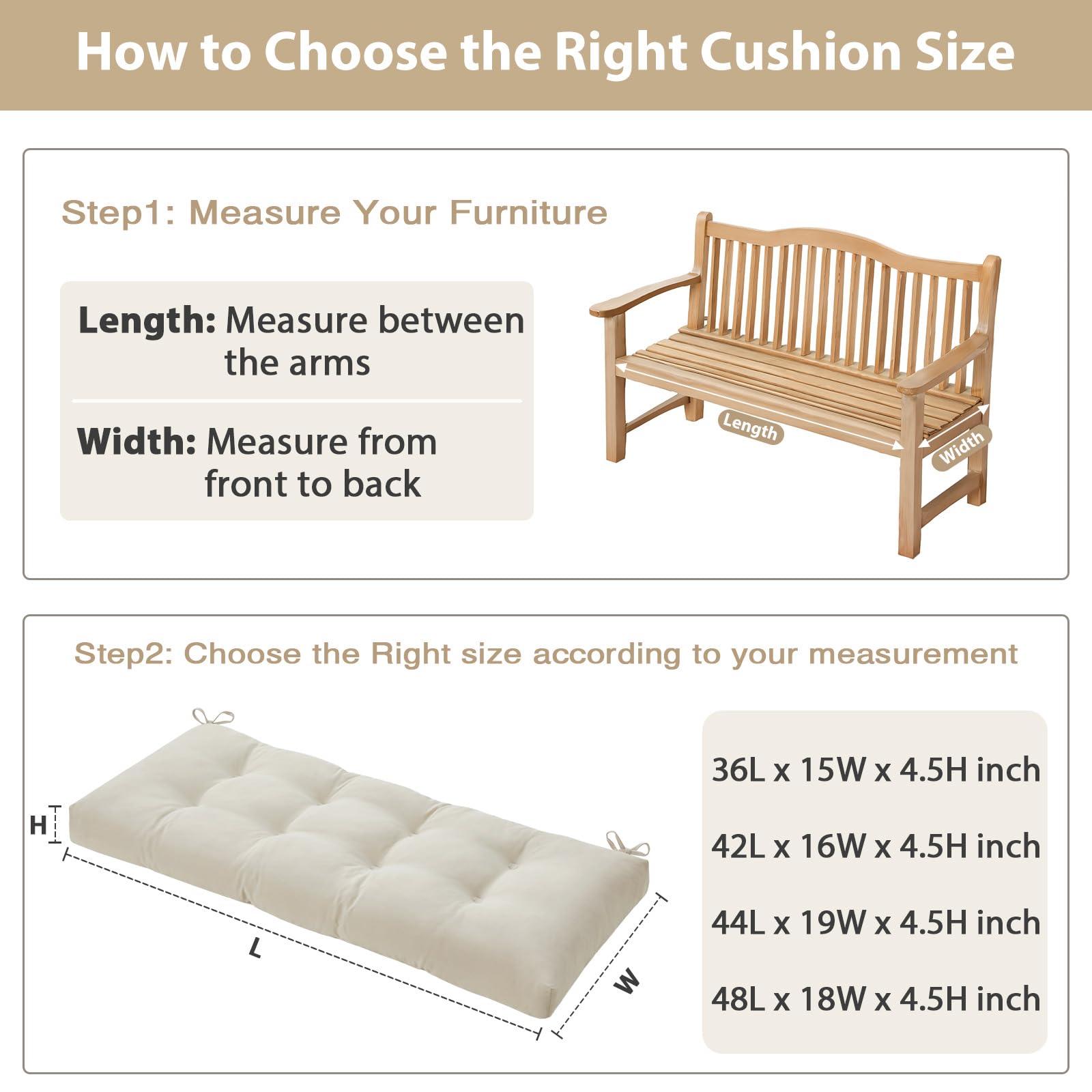 WEOAVRY beige bench cushion placed in a living room setup