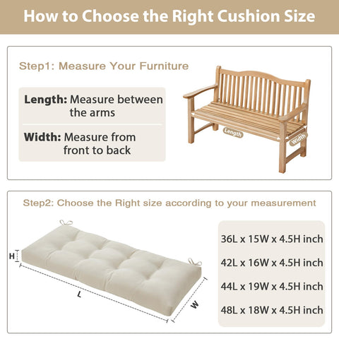 WEOAVRY beige bench cushion placed in a living room setup