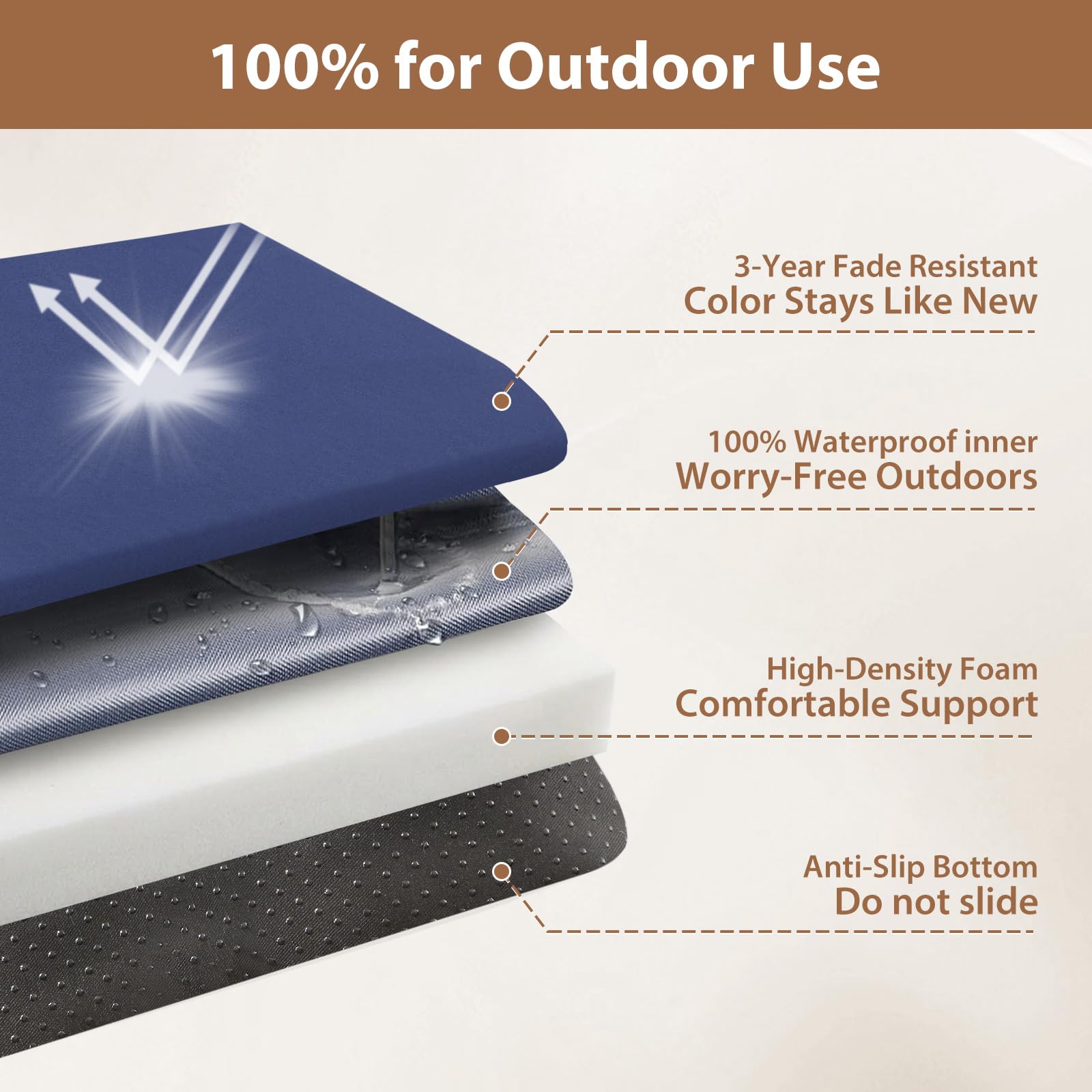 WEOAVRY cushions shown on a wooden rocker for cozy outdoor spaces.