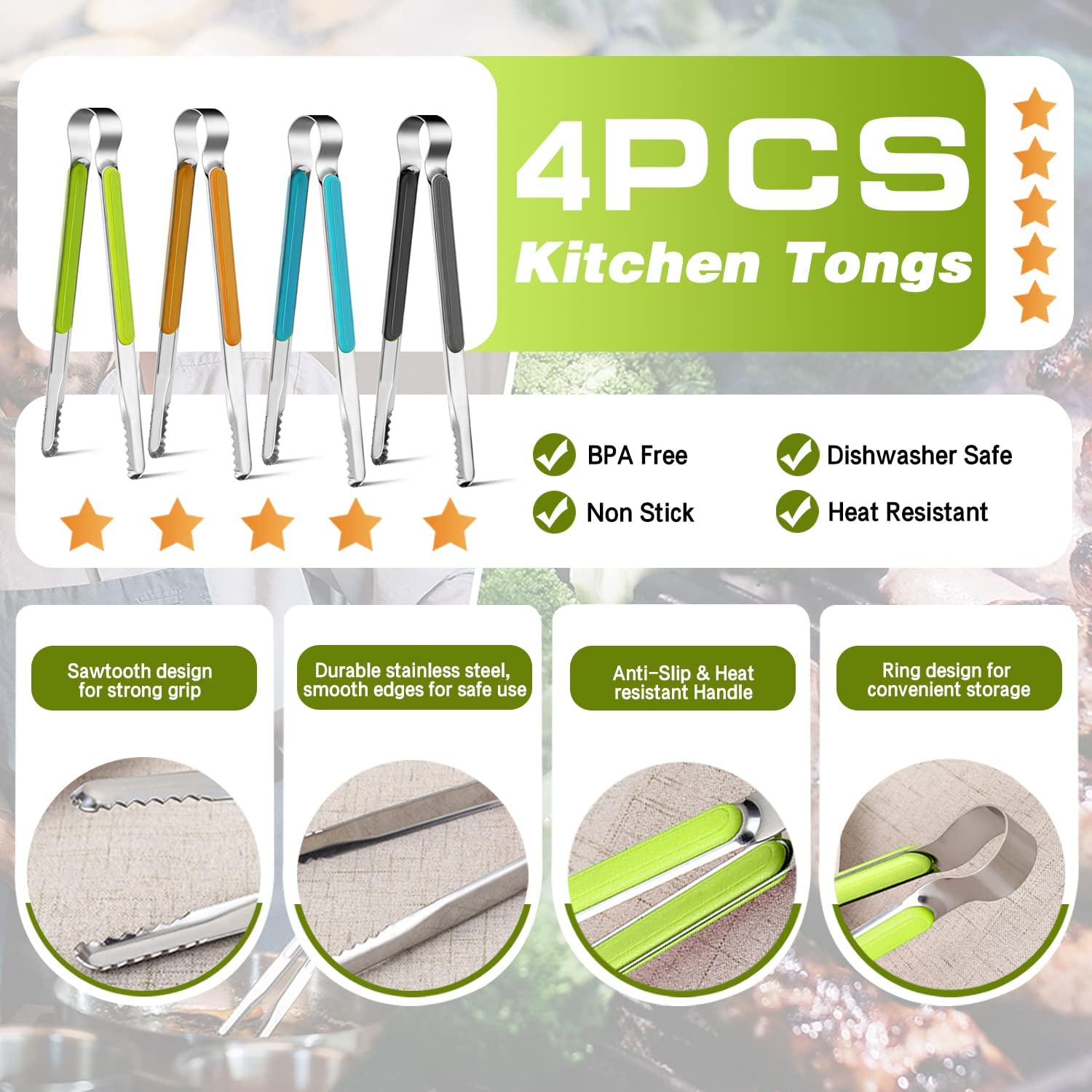 Weogot ergonomic anti-scalding handle tongs provide a safe grip while flipping.