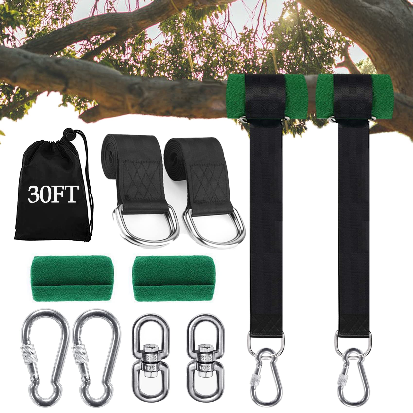 Werfeito tree swing straps 30ft length for backyard installation on sturdy branches.