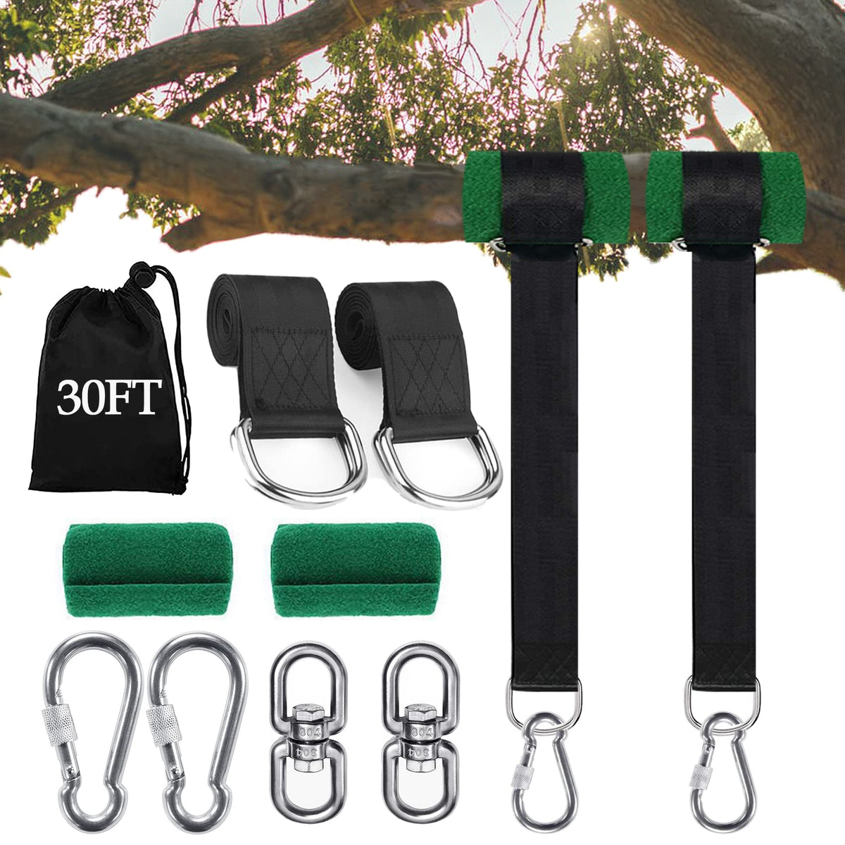 Werfeito tree swing straps 30ft length for backyard installation on sturdy branches.