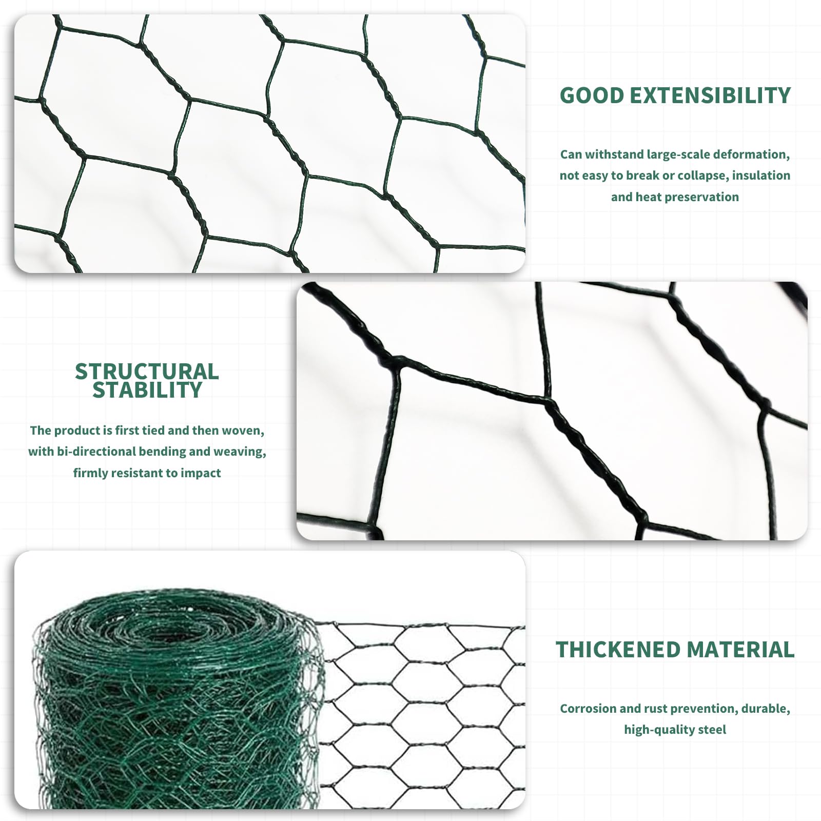 WERJOURU chicken wire supports floral arrangements and borders garden beds.